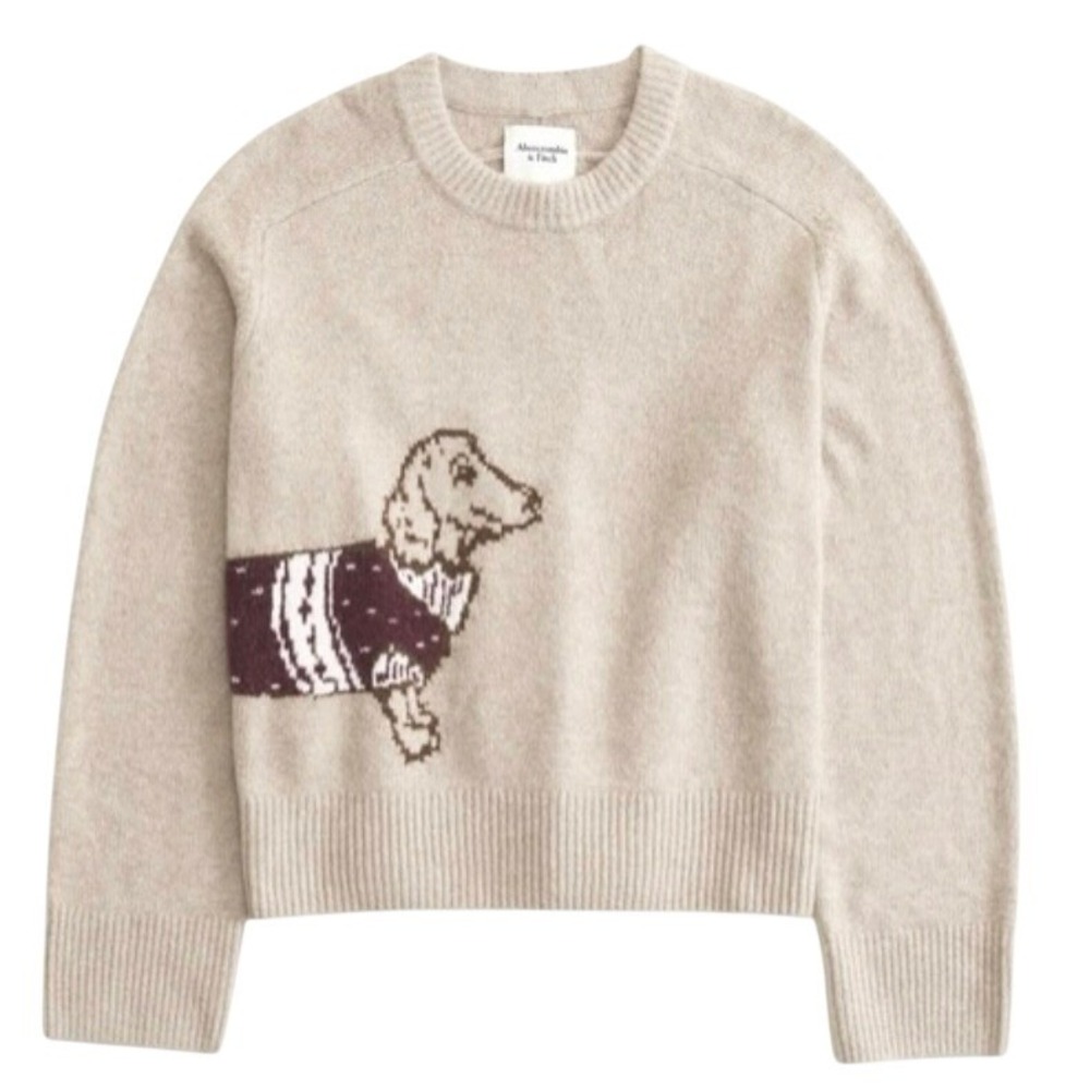 Abercrombie & Fitch Sweater XXL Tan Madeline Dog Crew Sweater Knit Dachshund